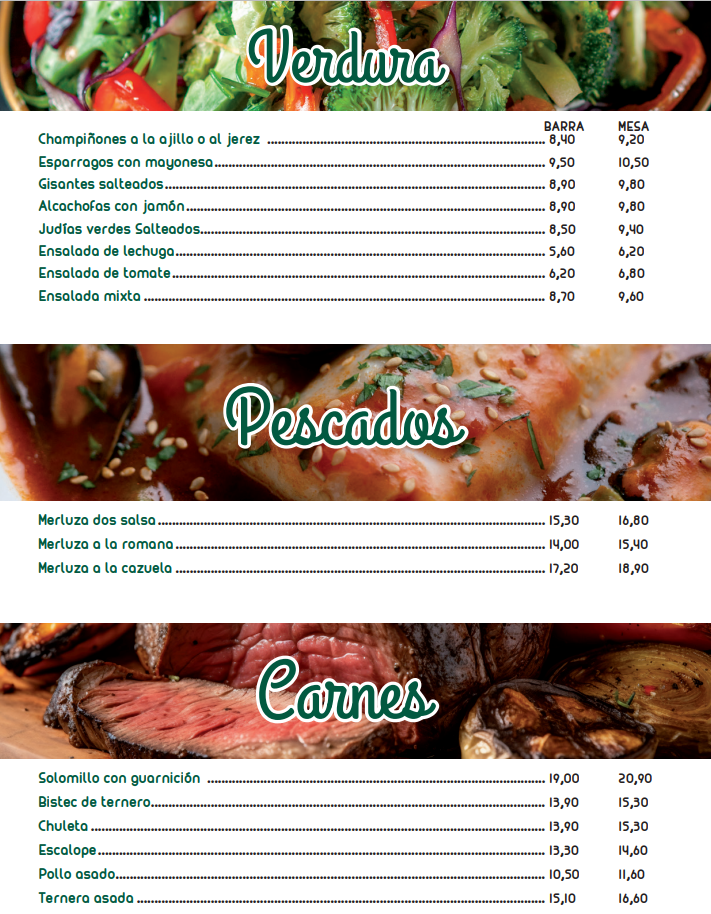 verduras pescados carnes